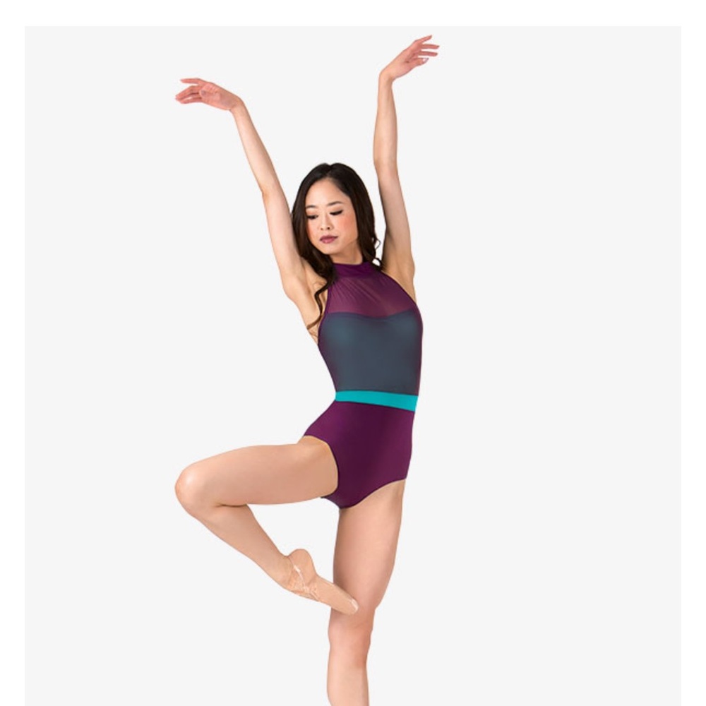 "Danila" Mesh Overlay High Neck Halter Leotard